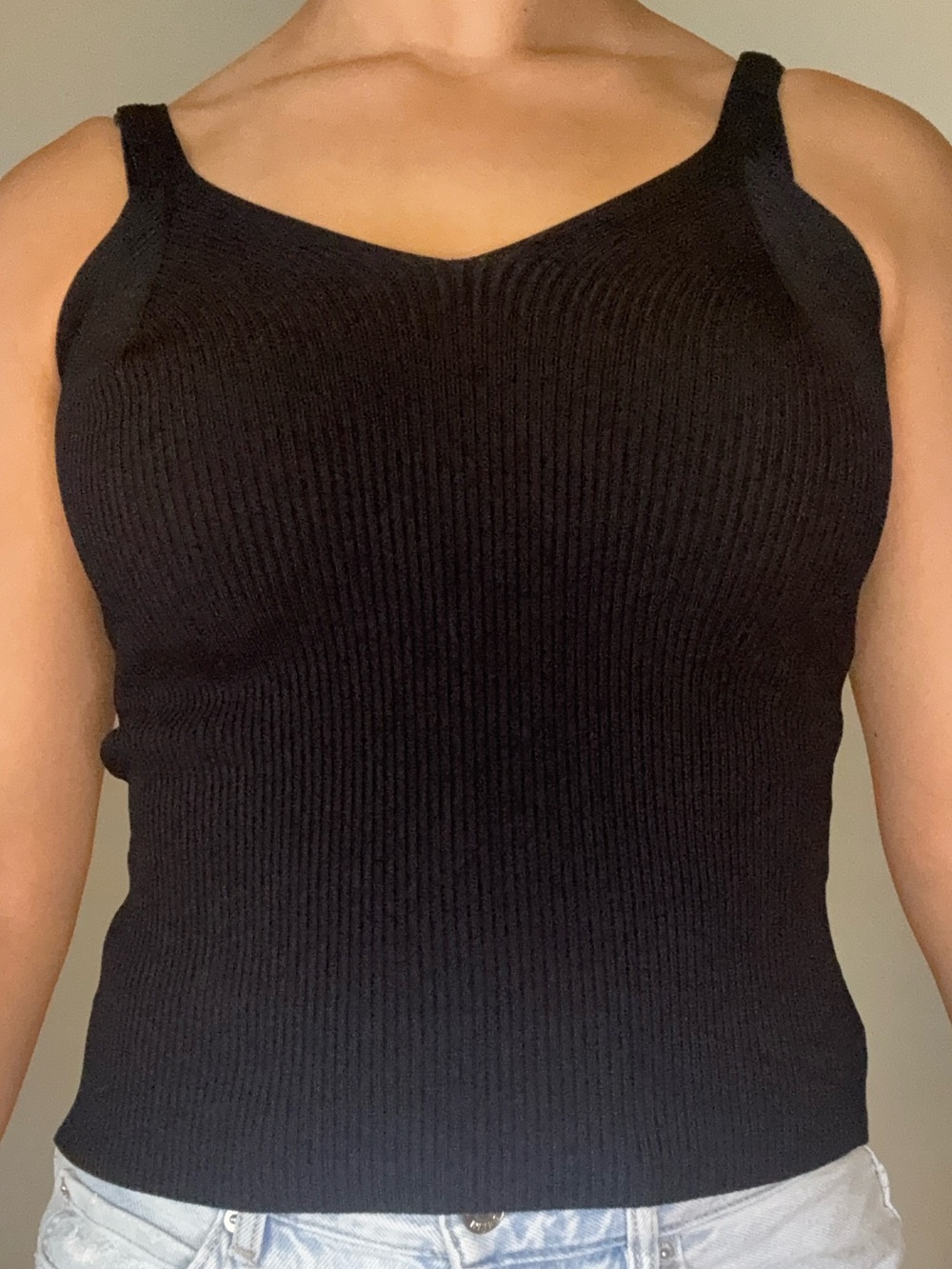 Venini Black Ribbed V-neck Tank Top